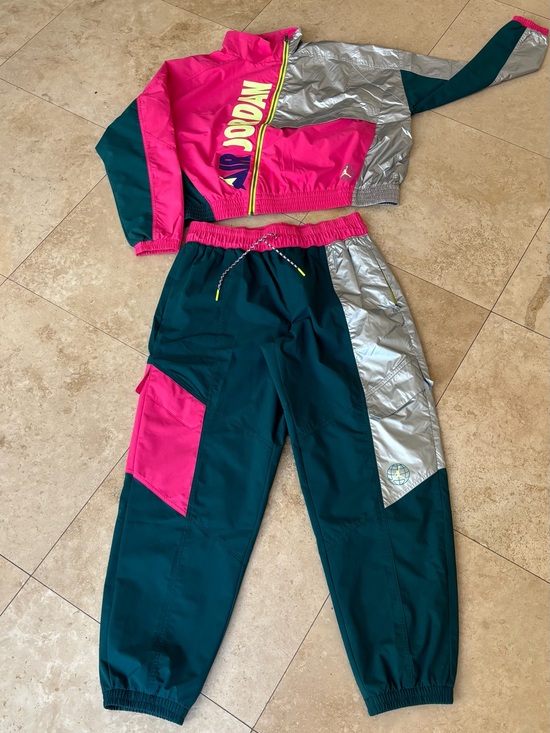 Nike Pants - Air Jordan Neon Pink & Teal Colorblock Windbreaker Set